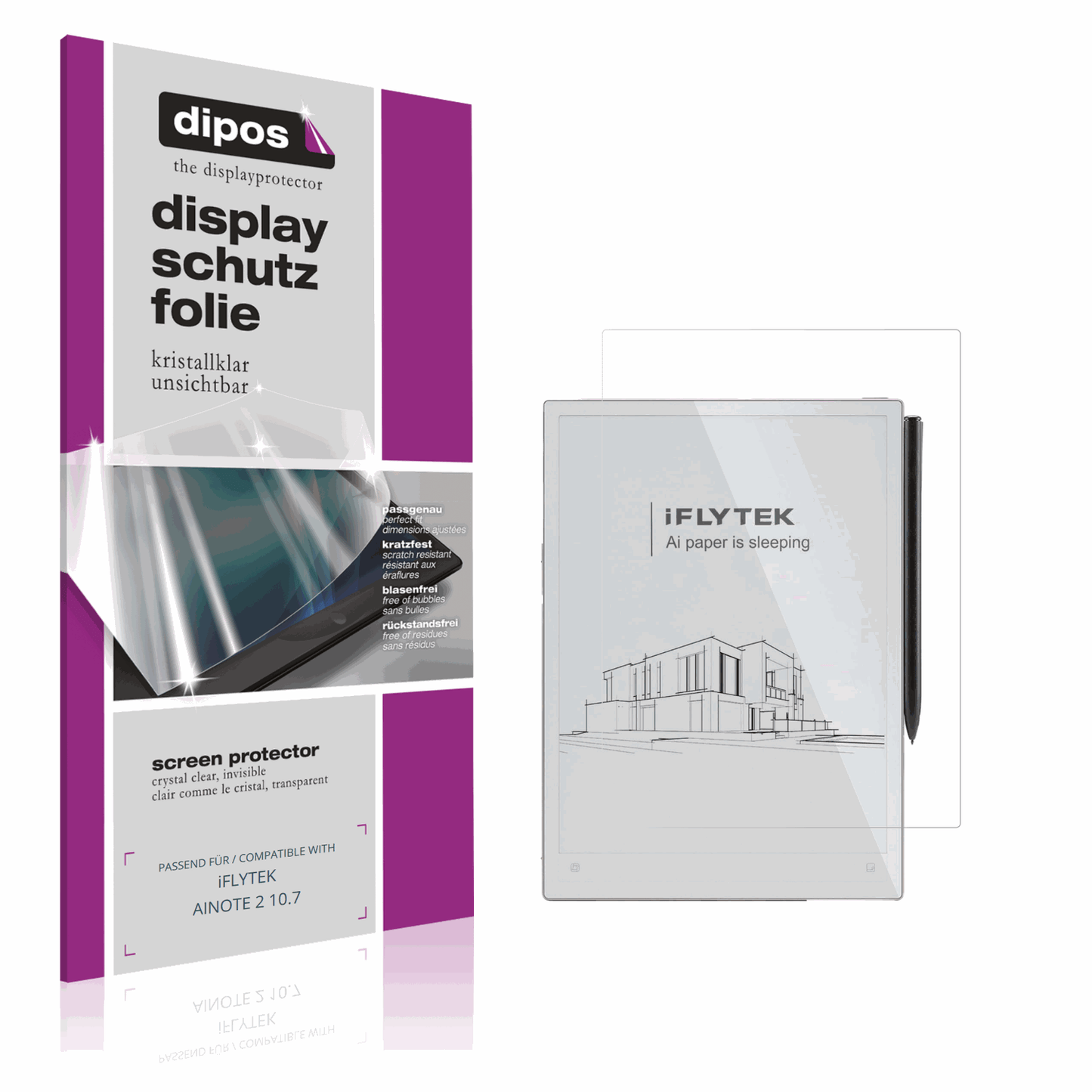 Klare Displayschutzfolie von dipos passend für iFLYTEK AINOTE 2 10.7, präziser Zuschnitt und blasenfrei montiert