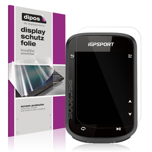 Klare Displayschutzfolie von dipos passend für iGPSport BSC200s, präziser Zuschnitt und blasenfrei montiert
