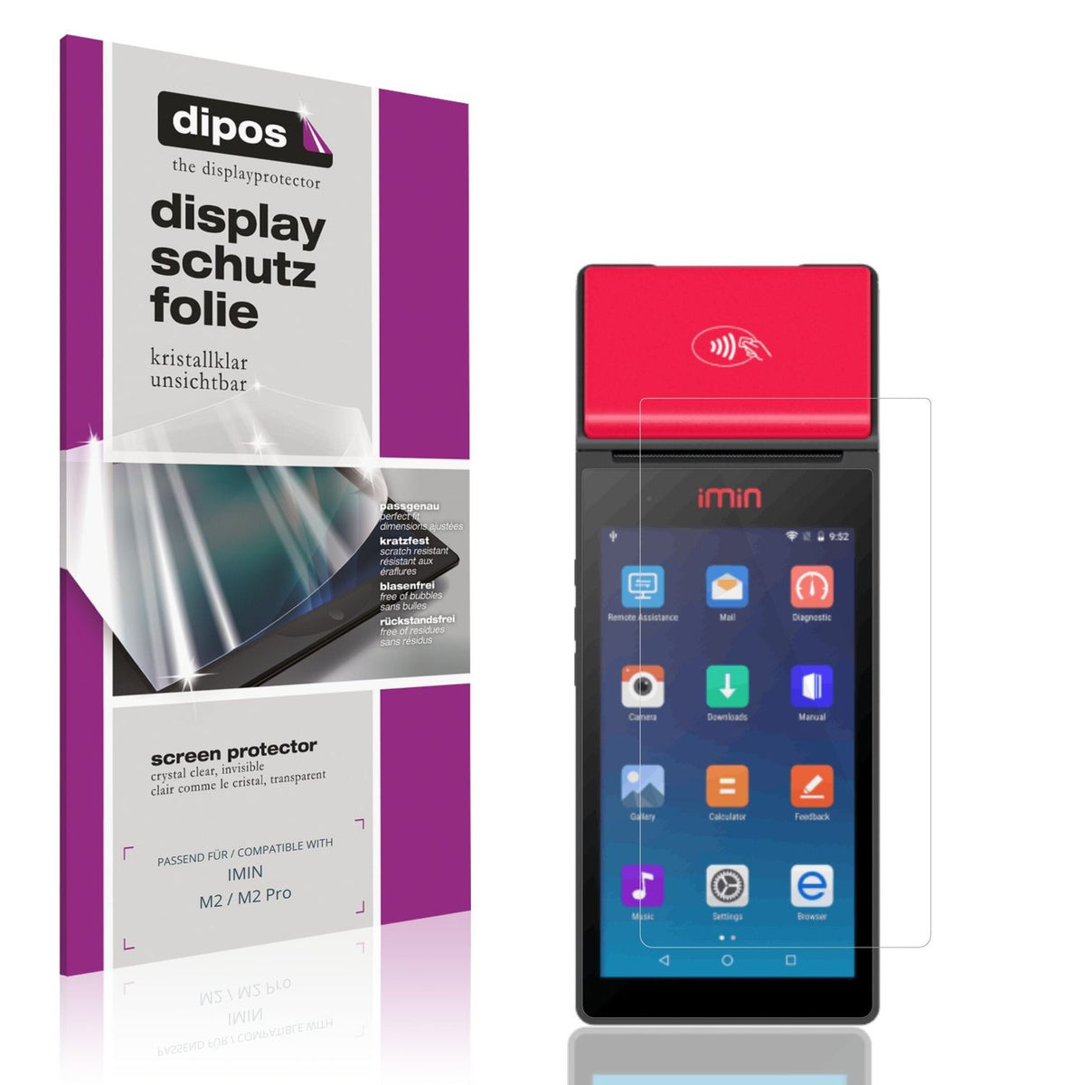 Klare Displayschutzfolie von dipos passend für IMIN M2 / M2 Pro, präziser Zuschnitt und blasenfrei montiert