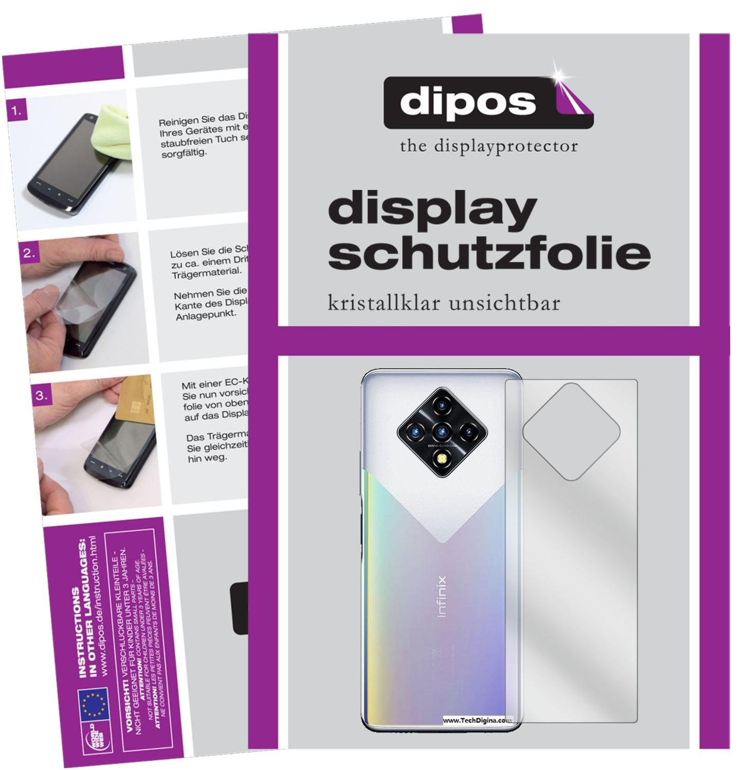 Klare Displayschutzfolie von dipos passend für Infinix Zero 8 Rückseite, präziser Zuschnitt und blasenfrei montiert