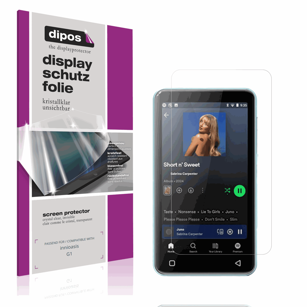 Klare Displayschutzfolie von dipos passend für innioasis G1, präziser Zuschnitt und blasenfrei montiert