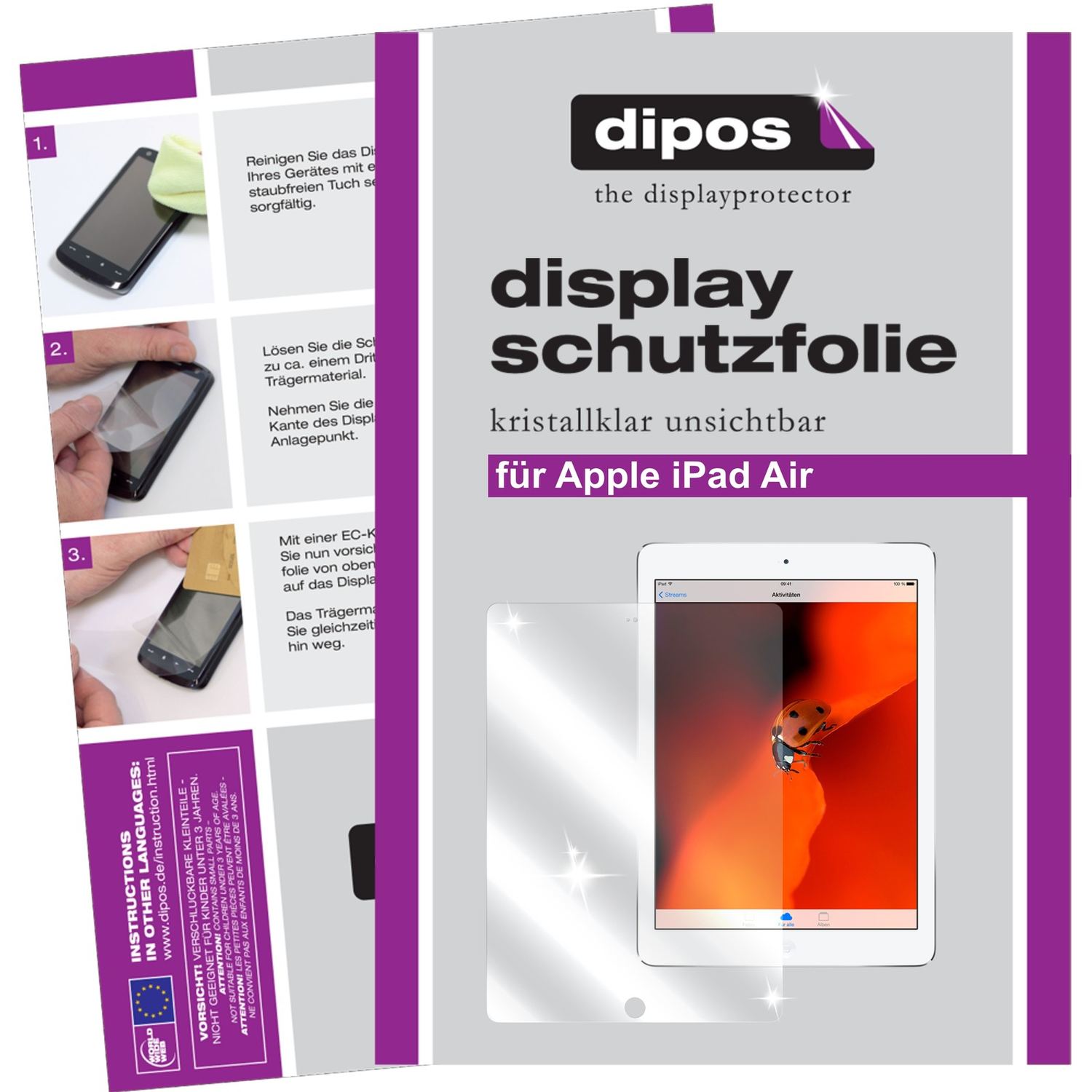 Klare Displayschutzfolie von dipos passend für iPad Air Apple, präziser Zuschnitt und blasenfrei montiert