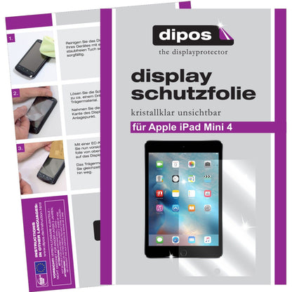 Klare Displayschutzfolie von dipos passend für iPad Mini 4 Apple, präziser Zuschnitt und blasenfrei montiert