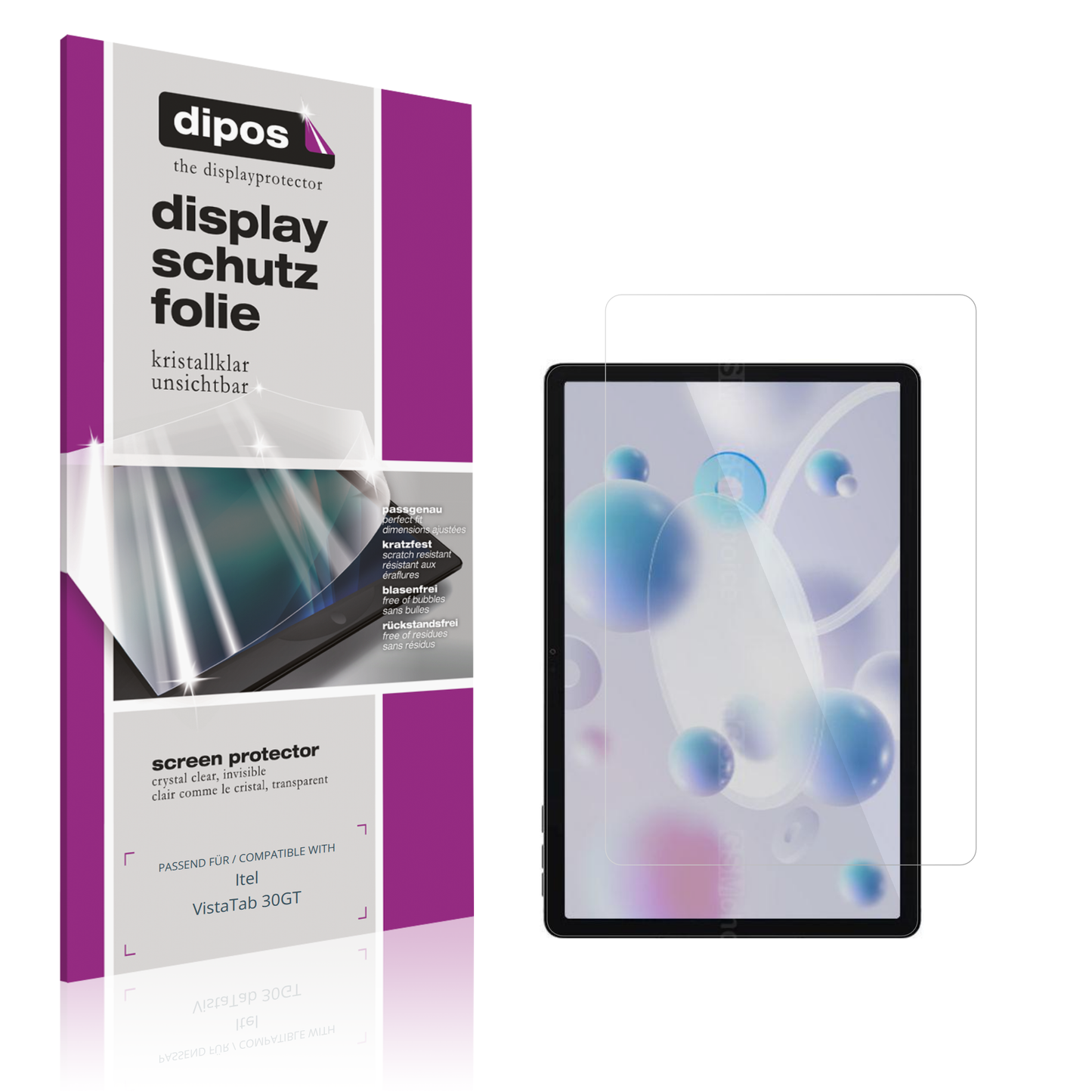 Klare Displayschutzfolie von dipos passend für Itel VistaTab 30GT, präziser Zuschnitt und blasenfrei montiert