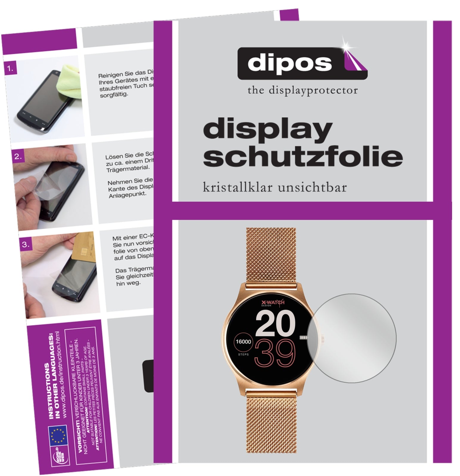 Klare Displayschutzfolie von dipos passend für Joli XW Pro Smartwatch, präziser Zuschnitt und blasenfrei montiert