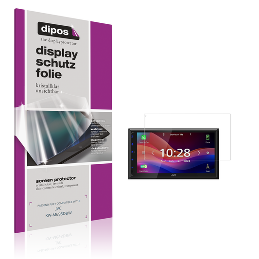Klare Displayschutzfolie von dipos passend für JVC KW-M695DBW, präziser Zuschnitt und blasenfrei montiert