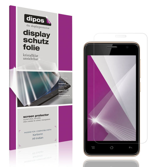 Klare Displayschutzfolie von dipos passend für Karbonn A9 Indian, präziser Zuschnitt und blasenfrei montiert