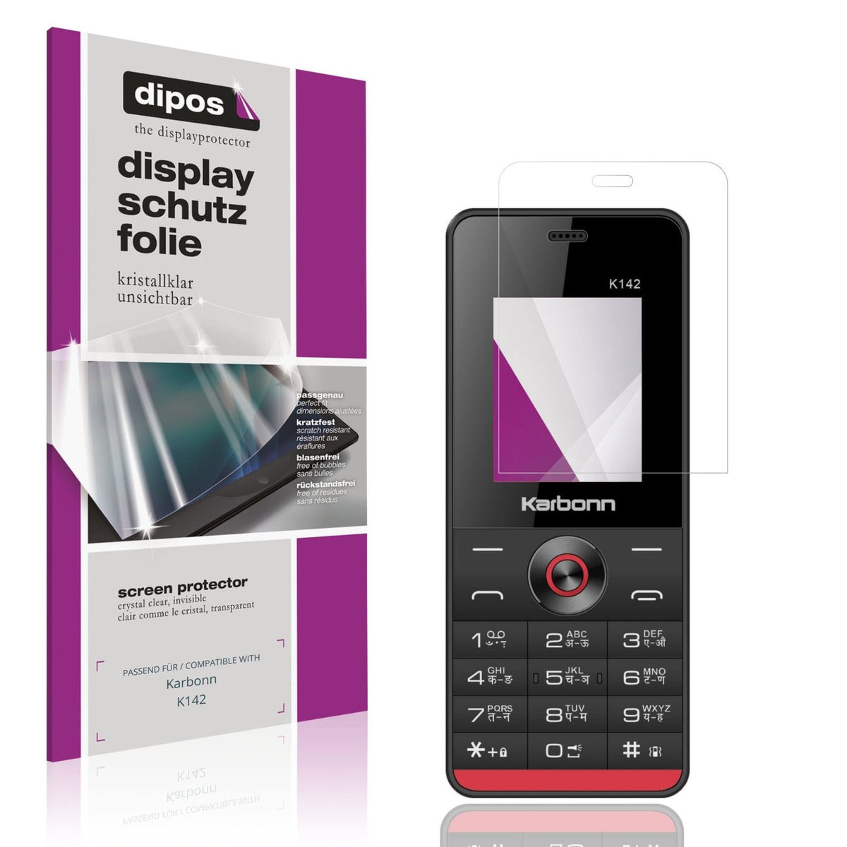 Klare Displayschutzfolie von dipos passend für Karbonn K142, präziser Zuschnitt und blasenfrei montiert