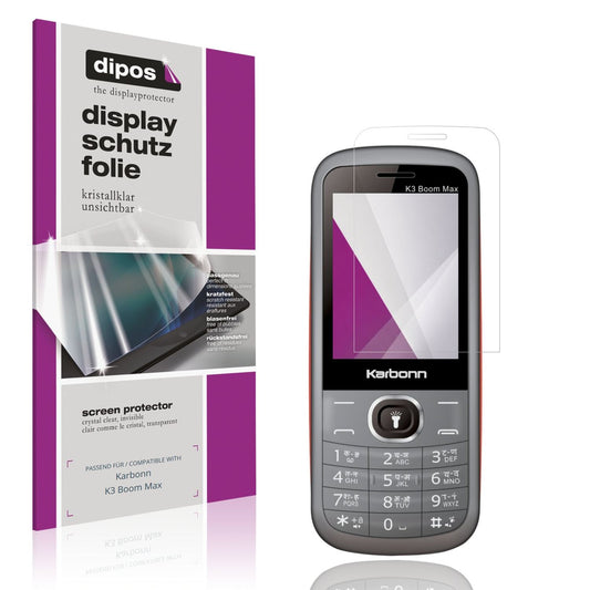 Klare Displayschutzfolie von dipos passend für Karbonn K3 Boom Max, präziser Zuschnitt und blasenfrei montiert