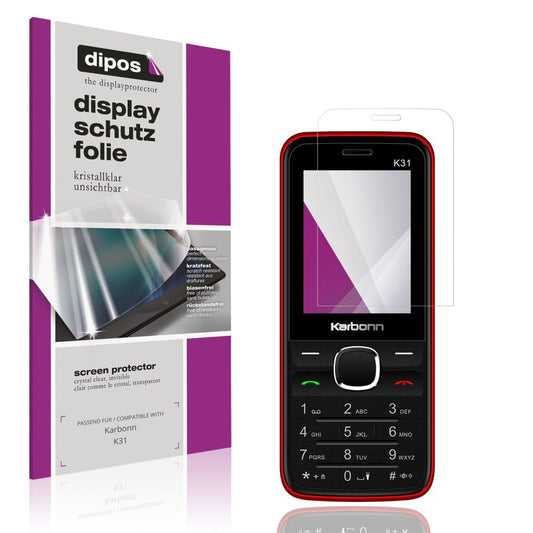 Klare Displayschutzfolie von dipos passend für Karbonn K31, präziser Zuschnitt und blasenfrei montiert