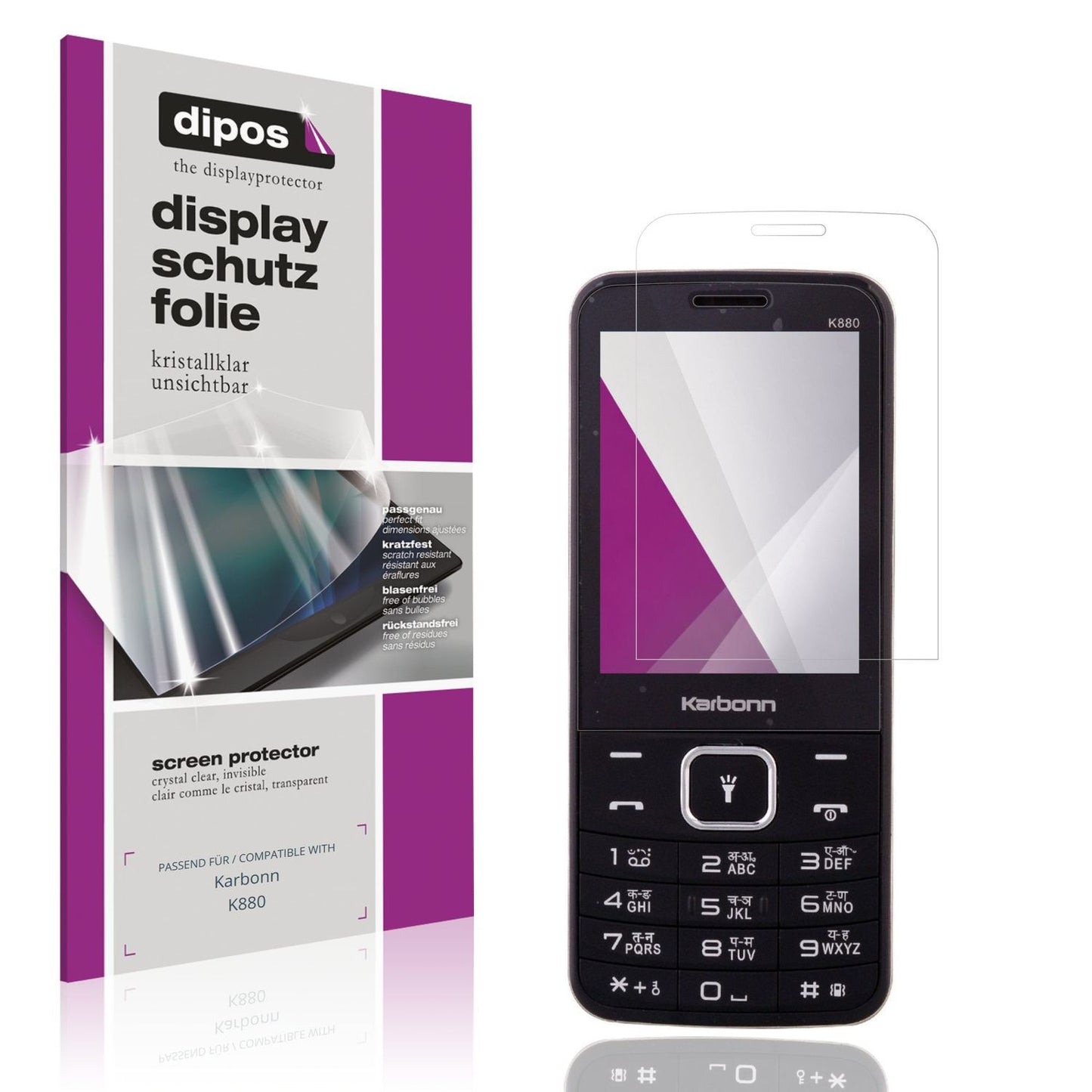 Klare Displayschutzfolie von dipos passend für Karbonn K880, präziser Zuschnitt und blasenfrei montiert