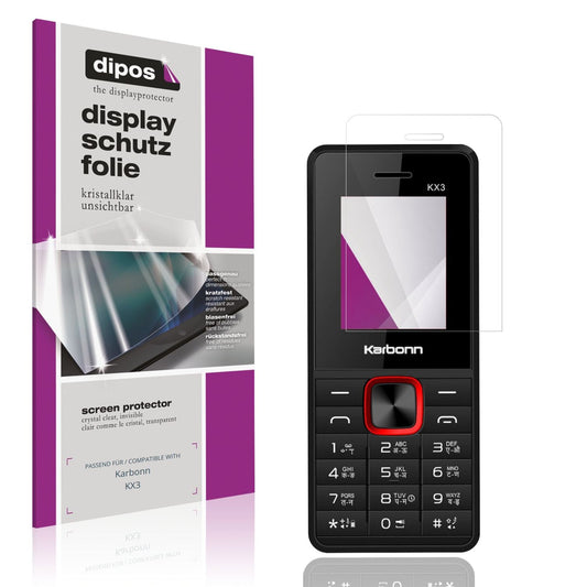 Klare Displayschutzfolie von dipos passend für Karbonn KX3, präziser Zuschnitt und blasenfrei montiert