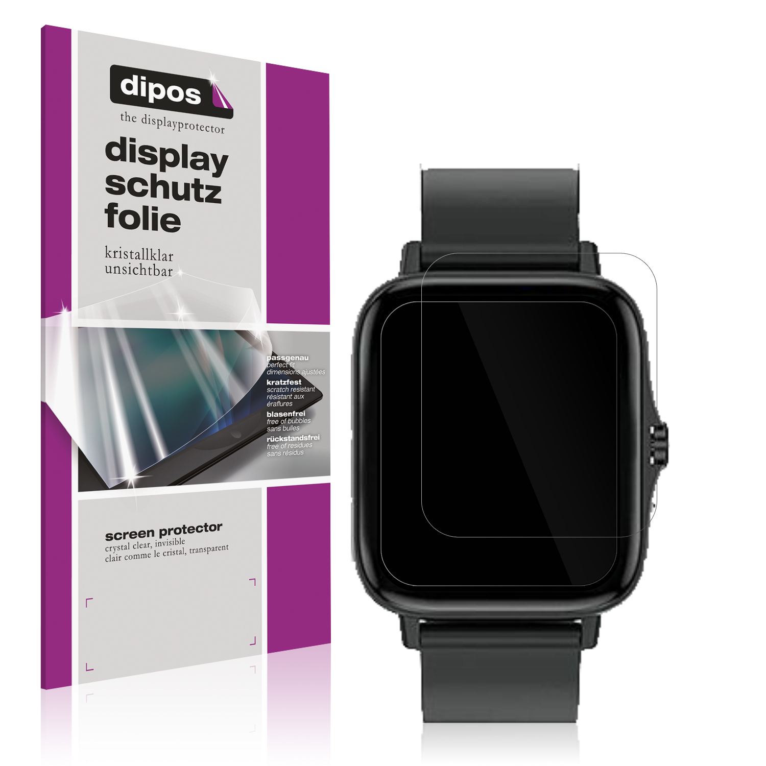 Klare Displayschutzfolie von dipos passend für Kaseemi 1,7 Zoll Smartwatch, präziser Zuschnitt und blasenfrei montiert
