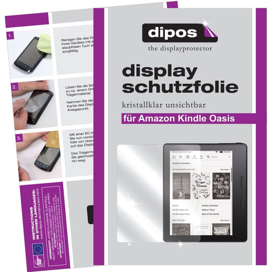 Klare Displayschutzfolie von dipos passend für Kindle Oasis Amazon, präziser Zuschnitt und blasenfrei montiert