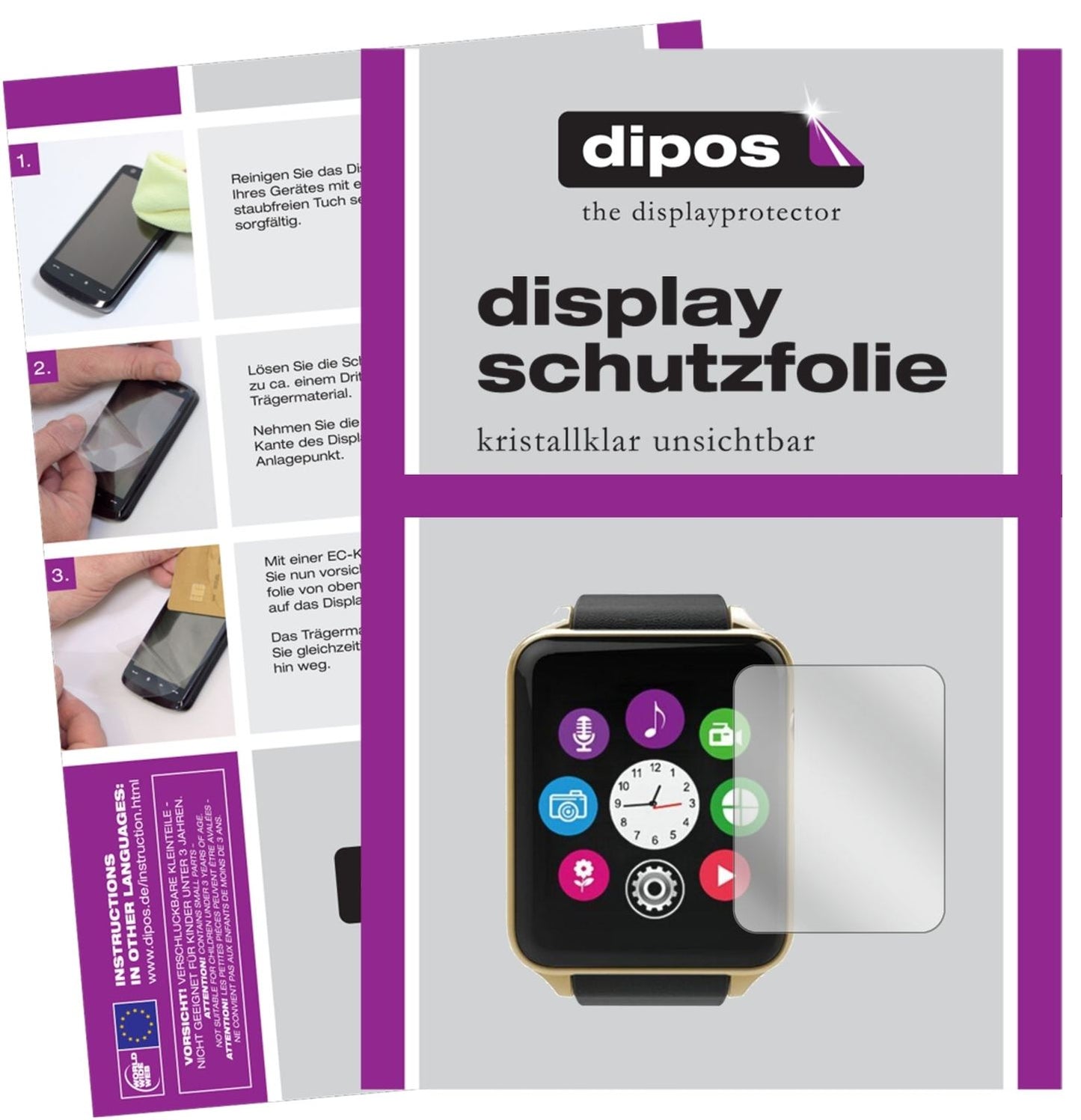 Klare Displayschutzfolie von dipos passend für KingWear GT88, präziser Zuschnitt und blasenfrei montiert