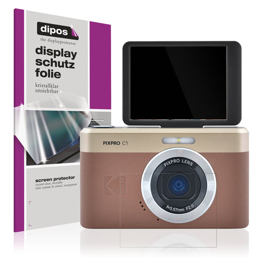 Klare Displayschutzfolie von dipos passend für Kodak Pixpro C1, präziser Zuschnitt und blasenfrei montiert