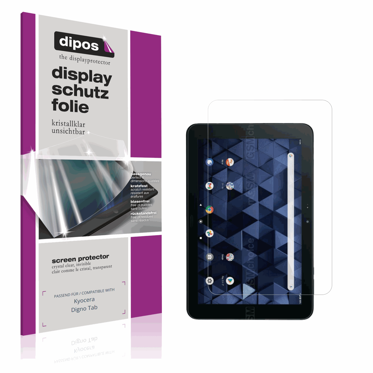 Klare Displayschutzfolie von dipos passend für Kyocera Digno Tab, präziser Zuschnitt und blasenfrei montiert