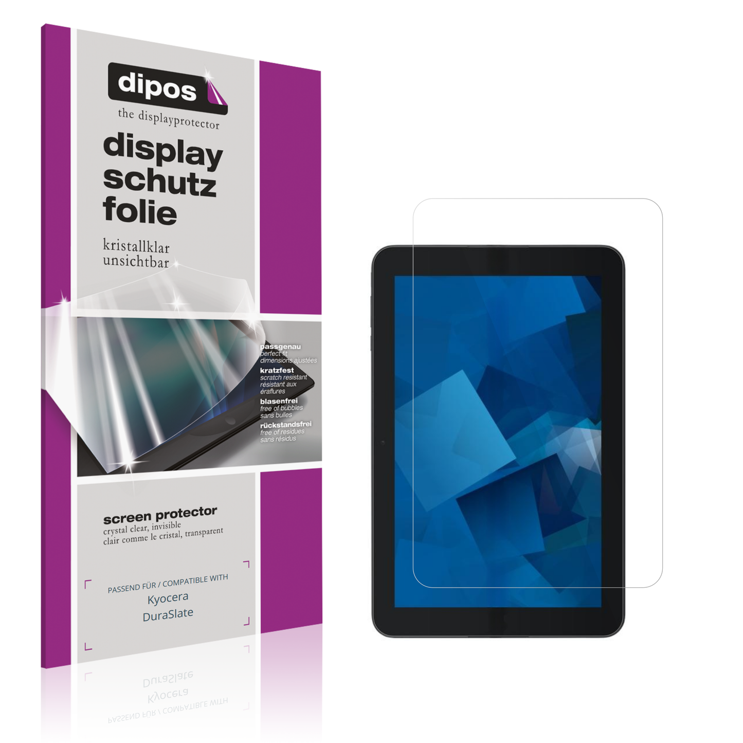 Klare Displayschutzfolie von dipos passend für Kyocera DuraSlate, präziser Zuschnitt und blasenfrei montiert