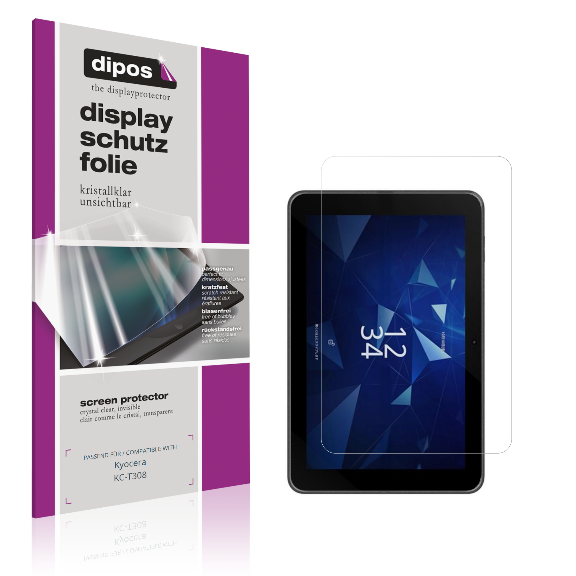 Klare Displayschutzfolie von dipos passend für Kyocera KC-T308, präziser Zuschnitt und blasenfrei montiert