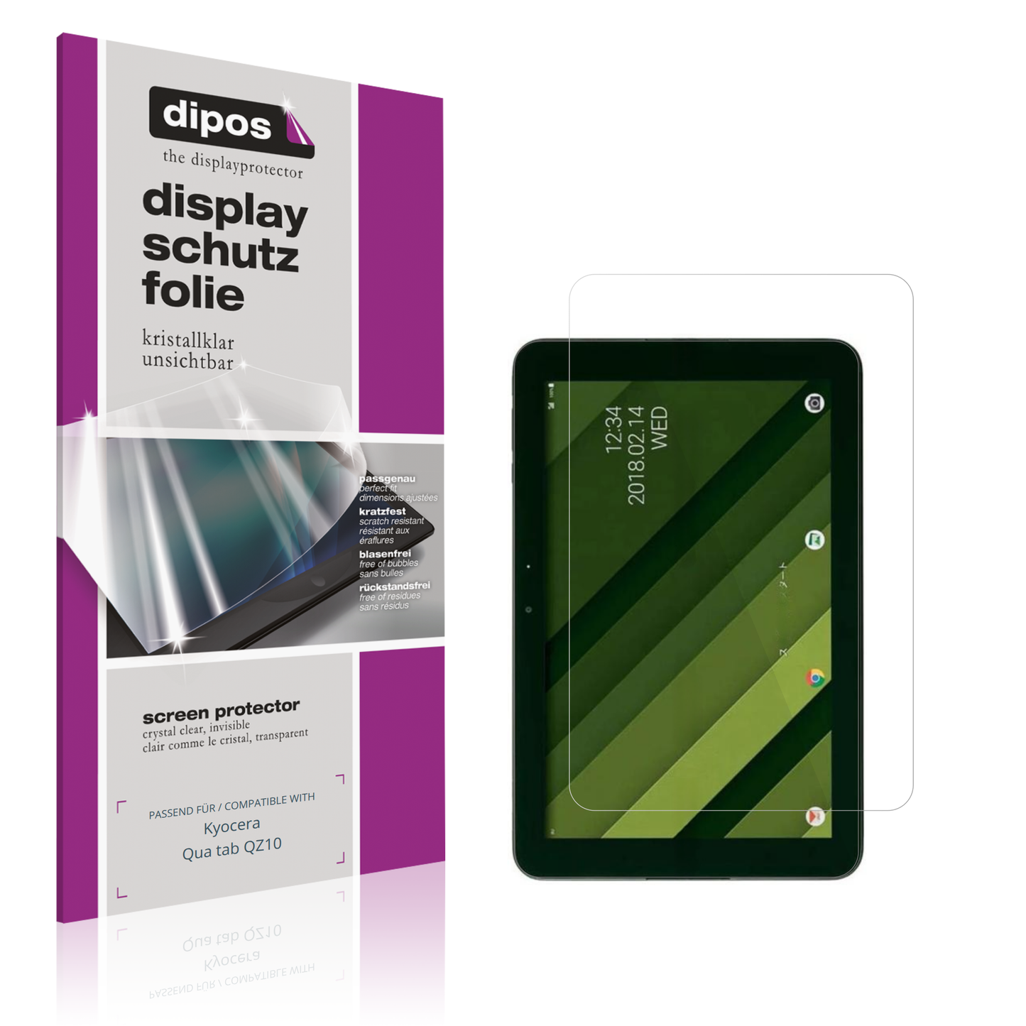 Klare Displayschutzfolie von dipos passend für Kyocera Qua tab QZ10, präziser Zuschnitt und blasenfrei montiert