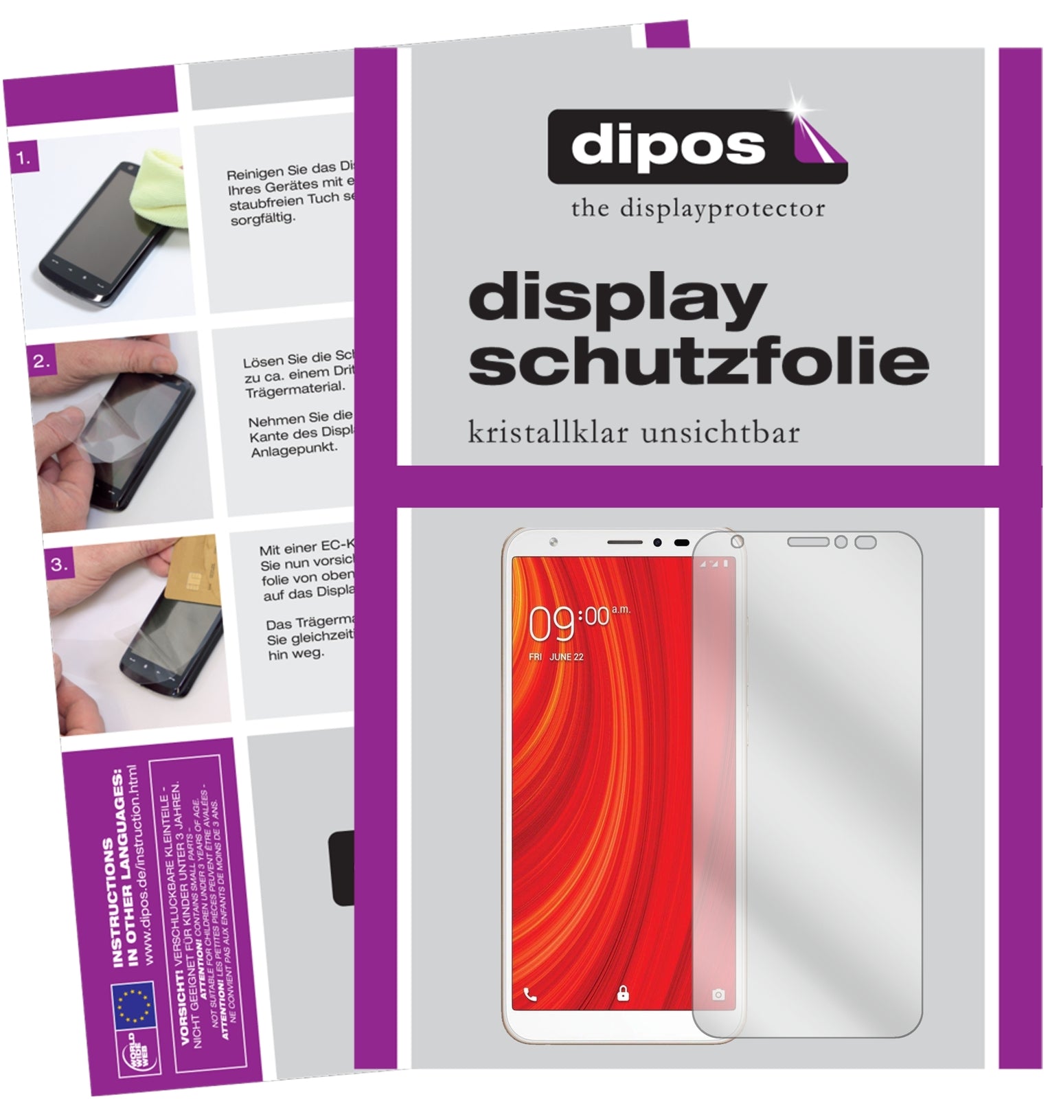 Klare Displayschutzfolie von dipos passend für Lava Z61, präziser Zuschnitt und blasenfrei montiert