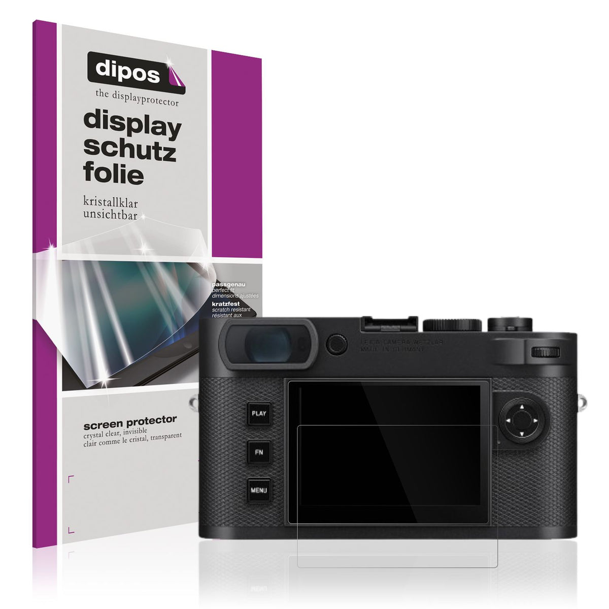 Klare Displayschutzfolie von dipos passend für Leica M EV1, präziser Zuschnitt und blasenfrei montiert