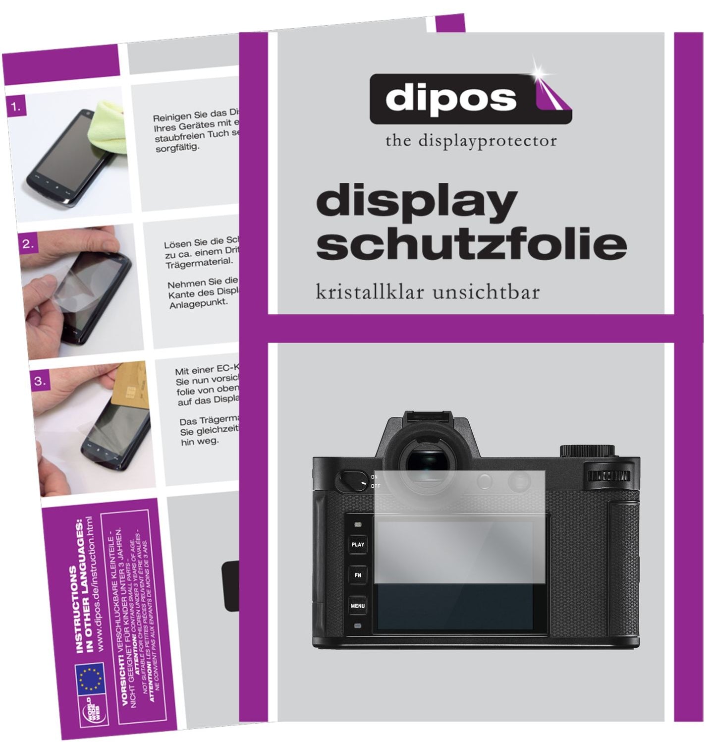 Klare Displayschutzfolie von dipos passend für Leica SL2-S, präziser Zuschnitt und blasenfrei montiert
