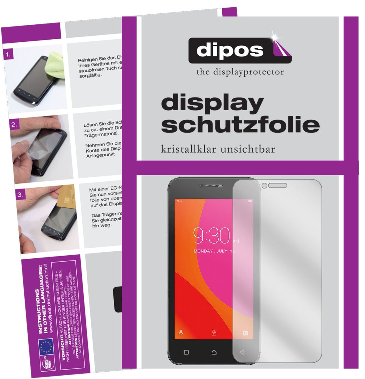 Klare Displayschutzfolie von dipos passend für Lenovo B, präziser Zuschnitt und blasenfrei montiert