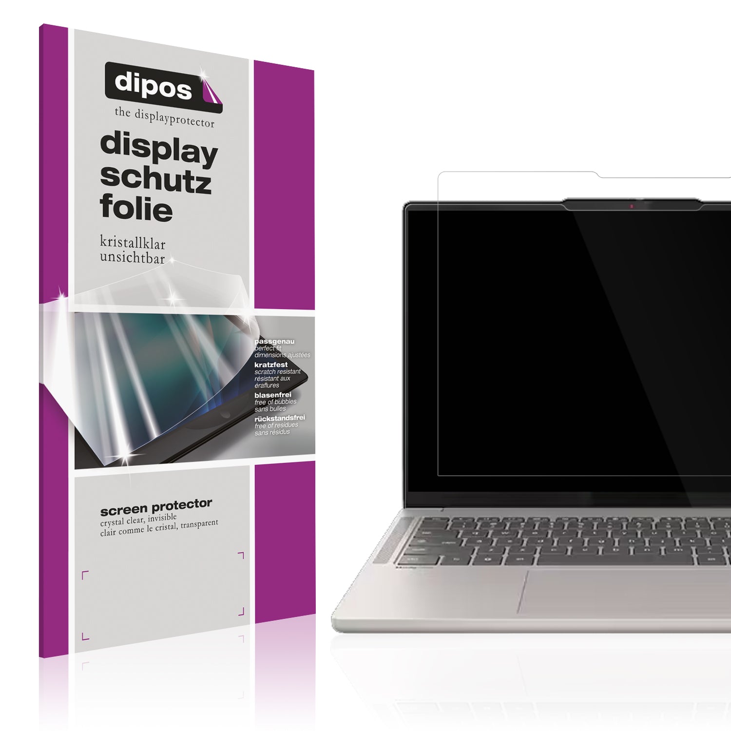 Klare Displayschutzfolie von dipos passend für Lenovo Chromebook Plus Gen 10 14 Zoll, präziser Zuschnitt und blasenfrei montiert