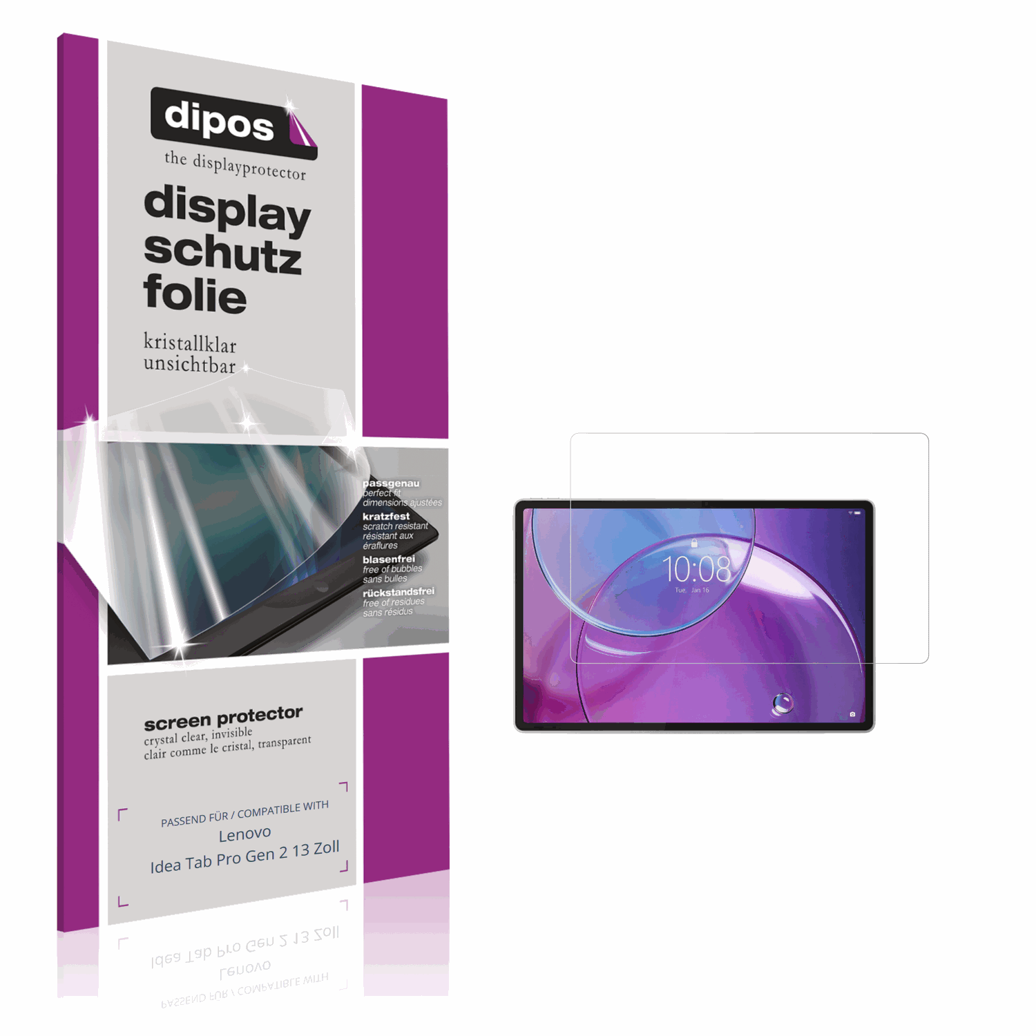 Klare Displayschutzfolie von dipos passend für Lenovo Idea Tab Pro Gen 2 13 Zoll, präziser Zuschnitt und blasenfrei montiert