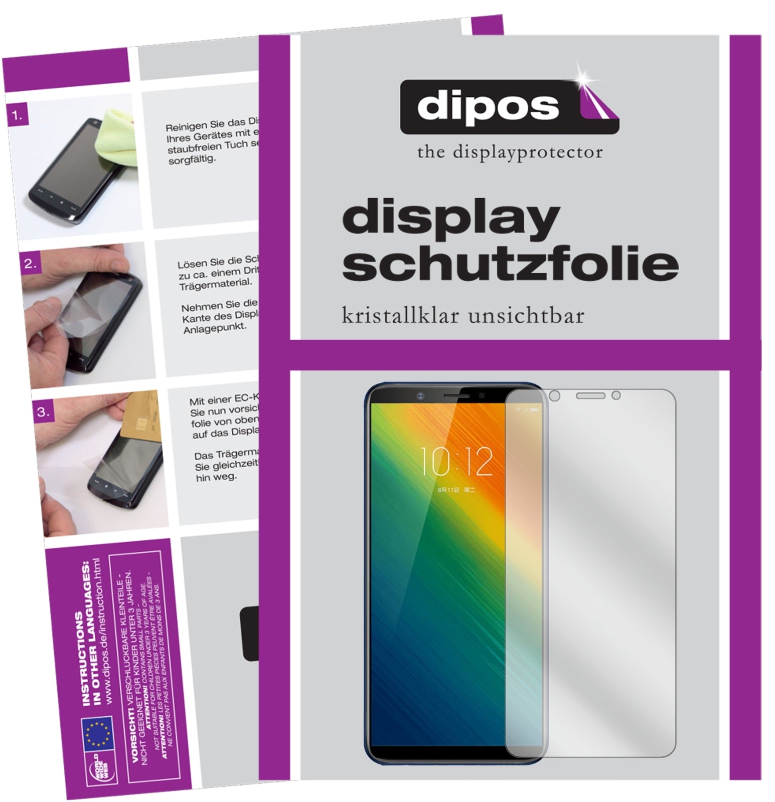 Klare Displayschutzfolie von dipos passend für Lenovo K5 Note 2018, präziser Zuschnitt und blasenfrei montiert