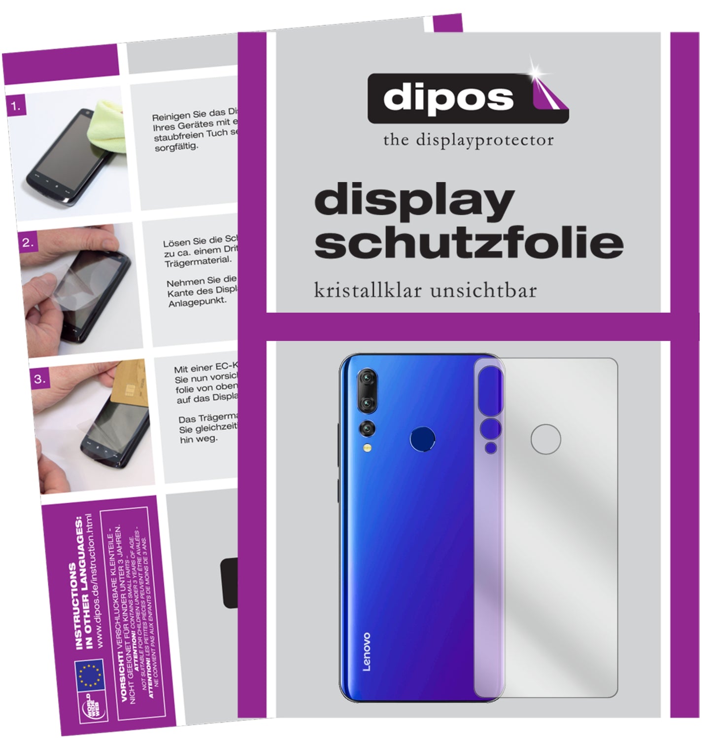 Klare Displayschutzfolie von dipos passend für Lenovo K6 Enjoy Rückseite, präziser Zuschnitt und blasenfrei montiert