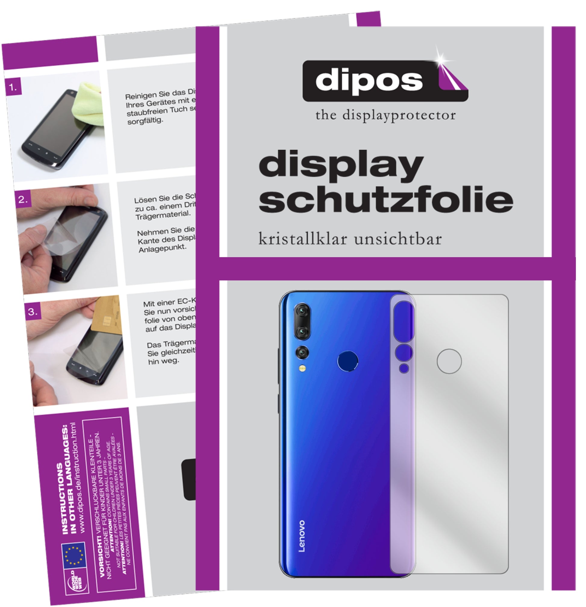 Klare Displayschutzfolie von dipos passend für Lenovo K6 Enjoy Rückseite, präziser Zuschnitt und blasenfrei montiert