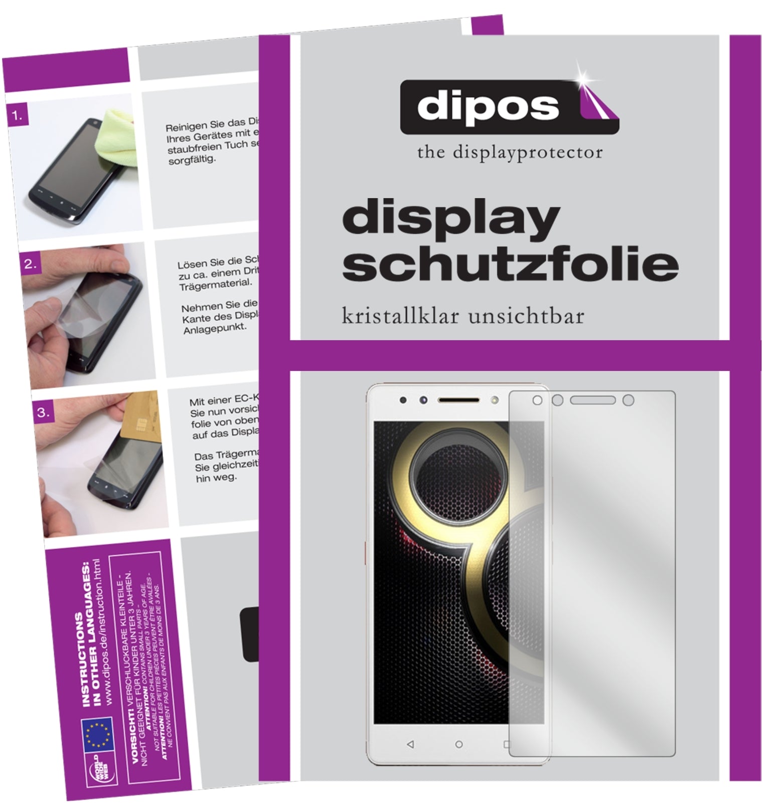 Klare Displayschutzfolie von dipos passend für Lenovo K8 Note, präziser Zuschnitt und blasenfrei montiert