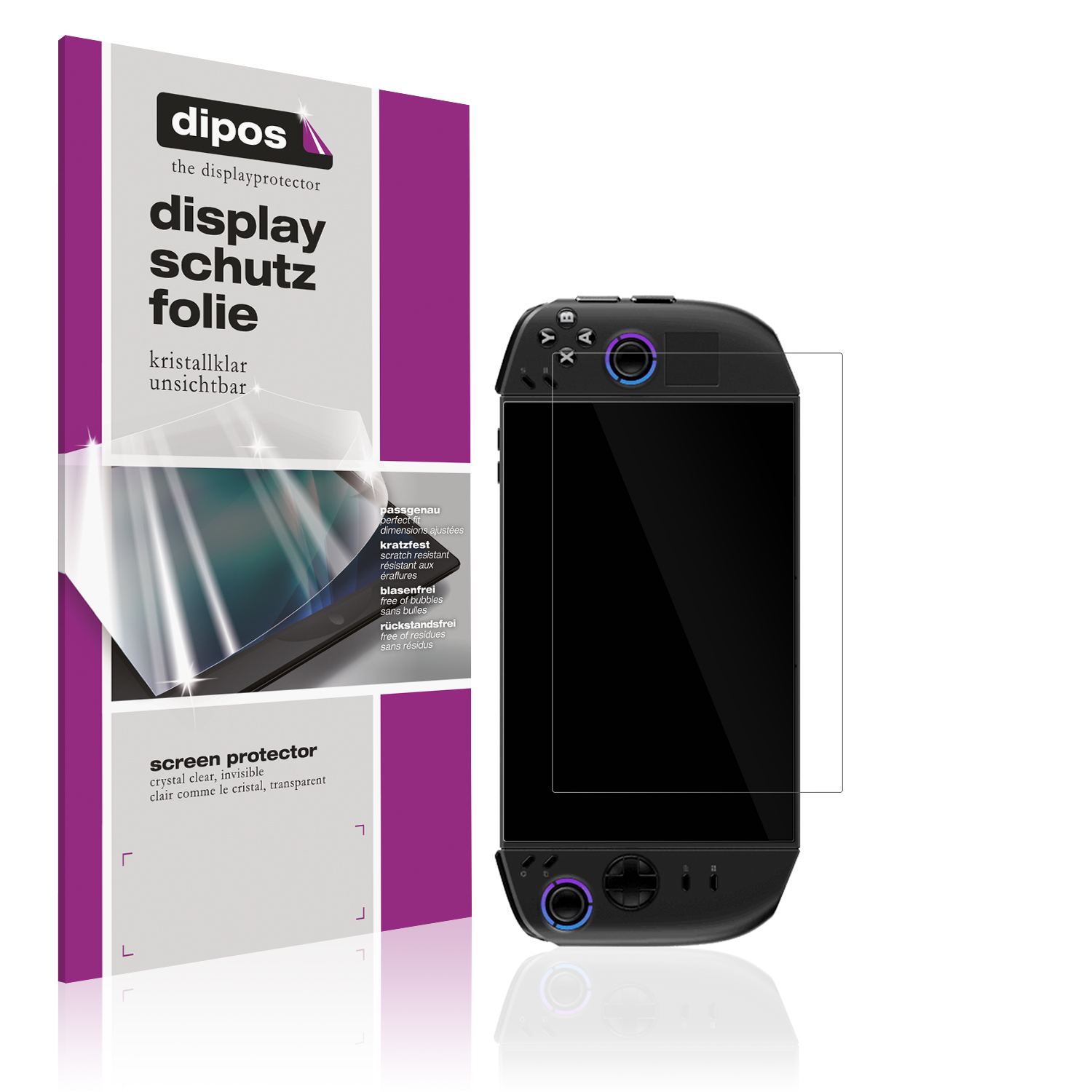 Klare Displayschutzfolie von dipos passend für Lenovo Legion Go 2, präziser Zuschnitt und blasenfrei montiert