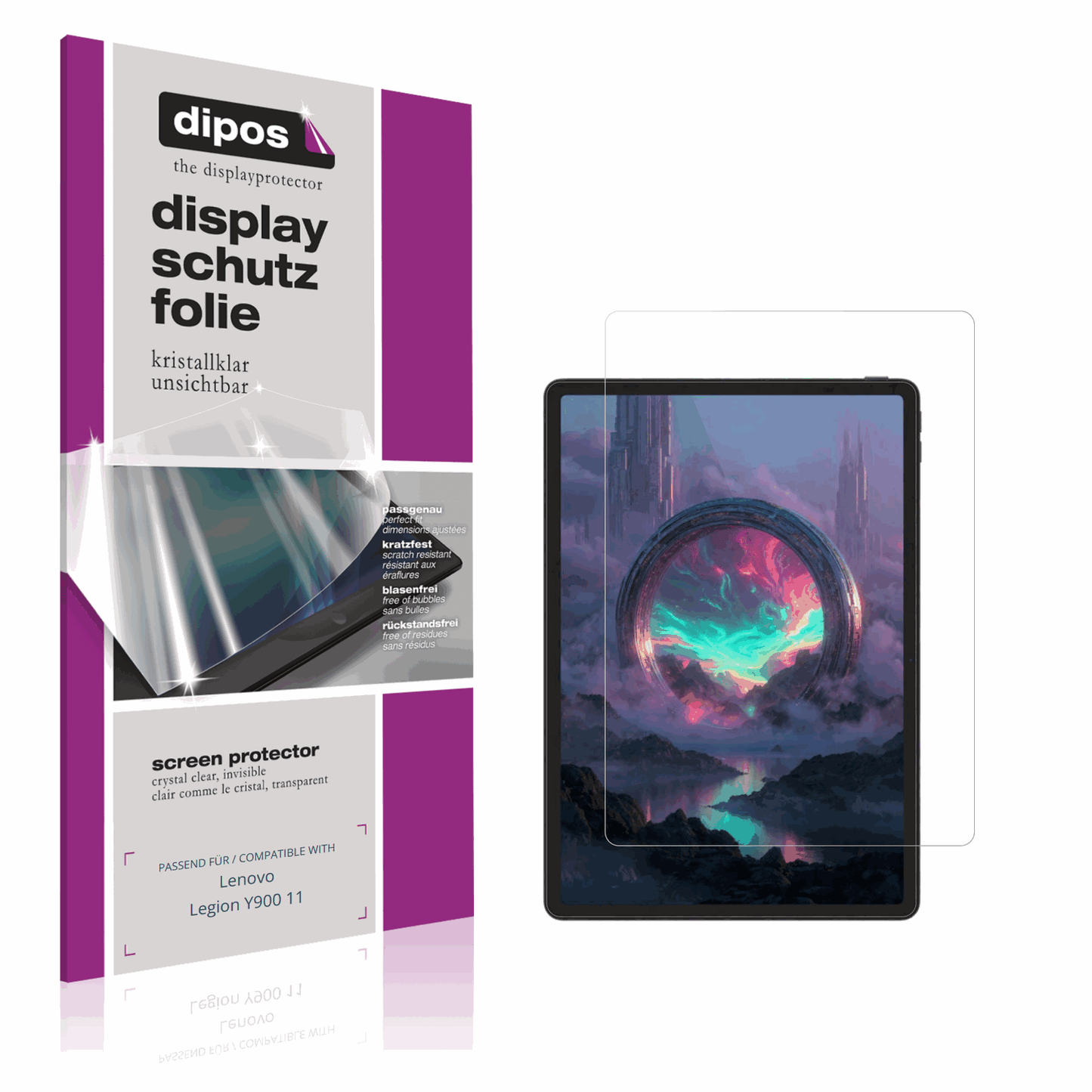 Klare Displayschutzfolie von dipos passend für Lenovo Legion Y900 11, präziser Zuschnitt und blasenfrei montiert