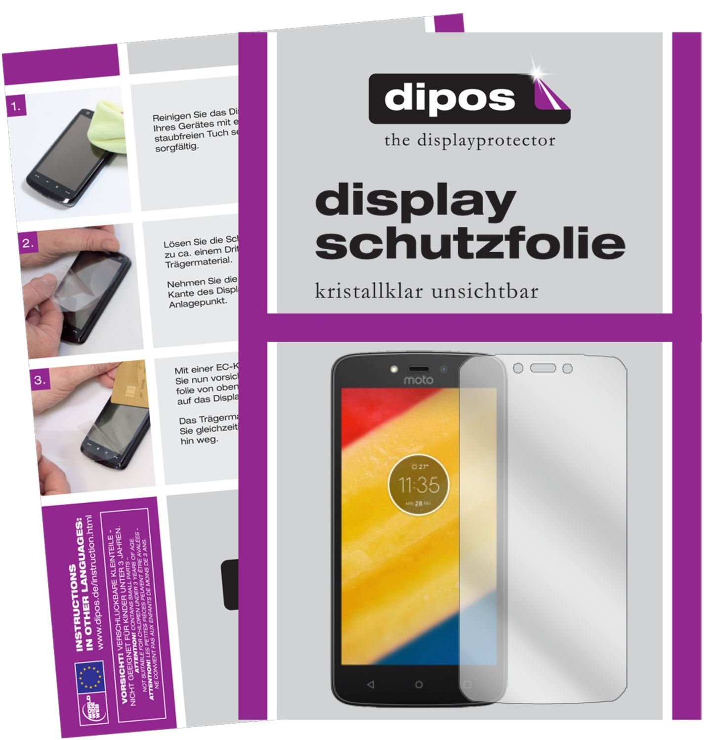 Klare Displayschutzfolie von dipos passend für Lenovo Moto C Plus, präziser Zuschnitt und blasenfrei montiert