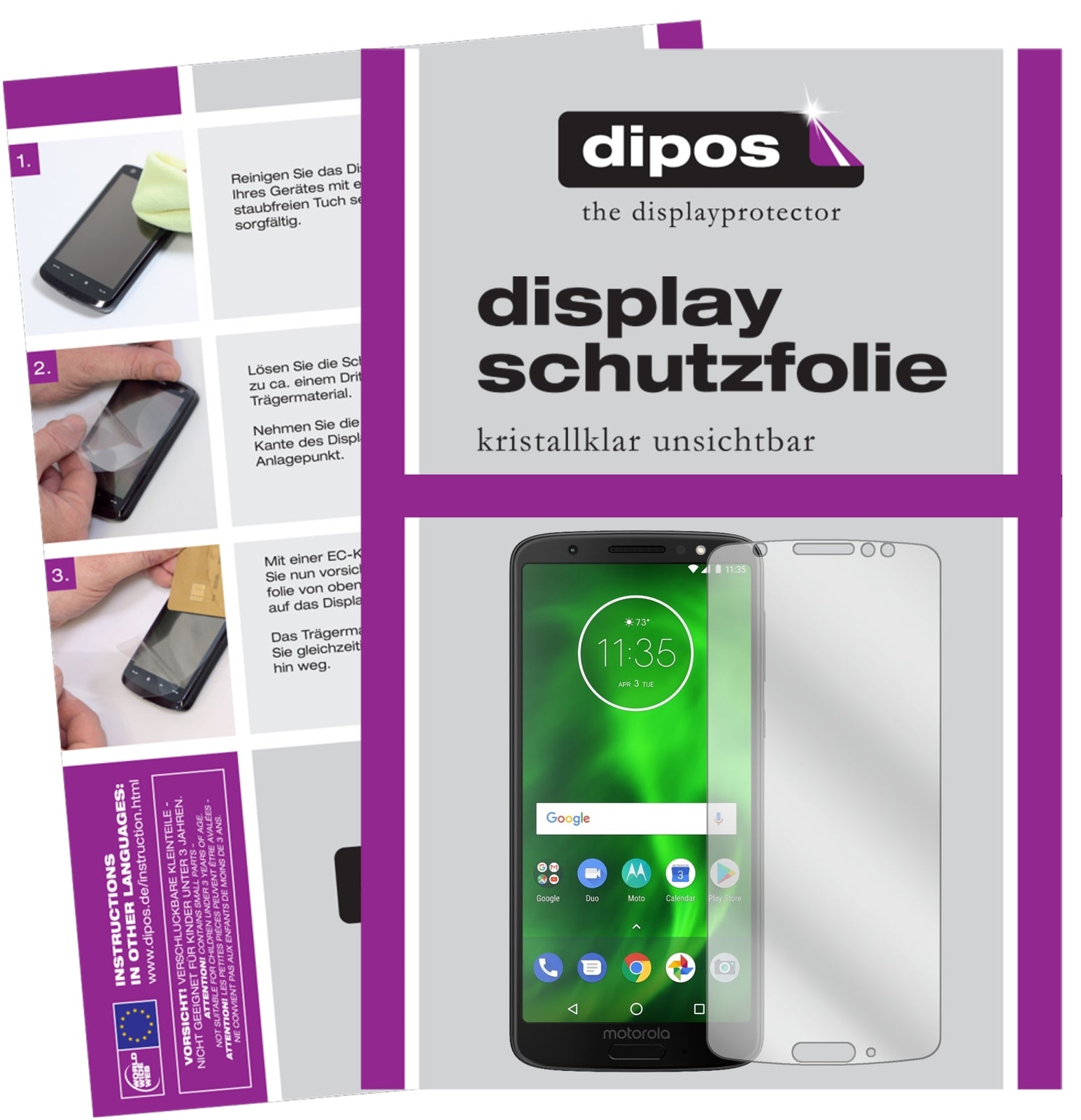 Klare Displayschutzfolie von dipos passend für Lenovo Moto G6, präziser Zuschnitt und blasenfrei montiert