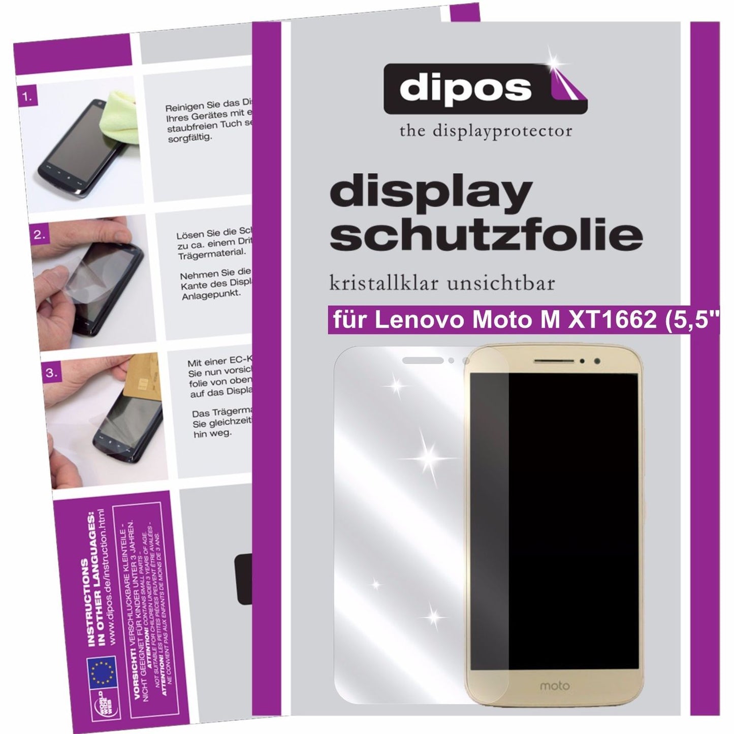 Klare Displayschutzfolie von dipos passend für Lenovo Moto M XT1662 (5,5 Zoll), präziser Zuschnitt und blasenfrei montiert
