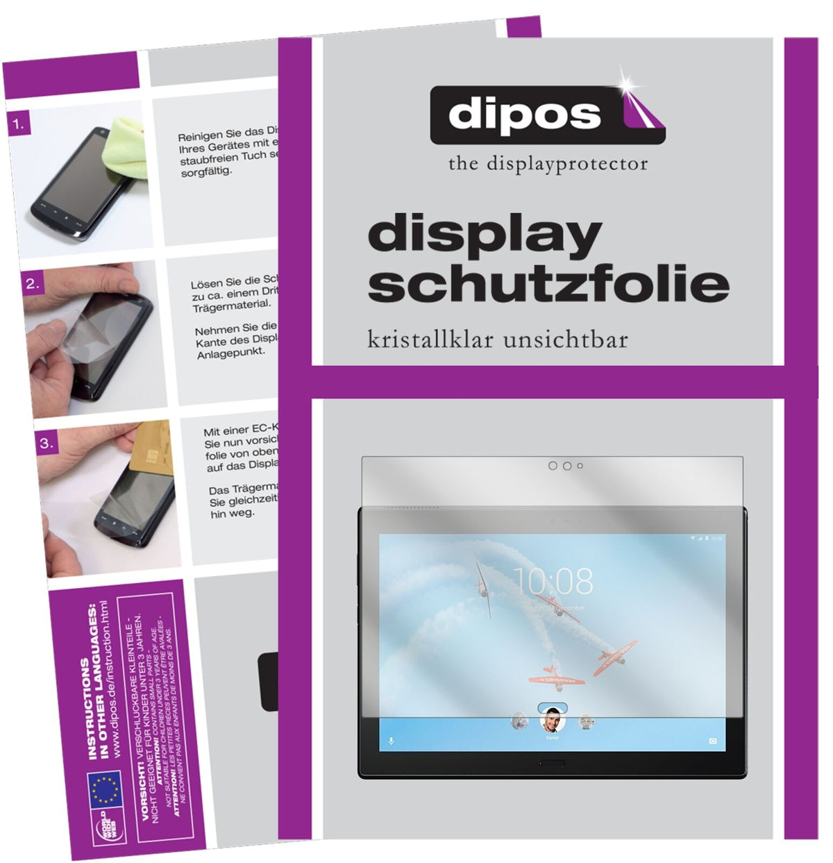 Klare Displayschutzfolie von dipos passend für Lenovo Tab 4 TB-X704L, präziser Zuschnitt und blasenfrei montiert