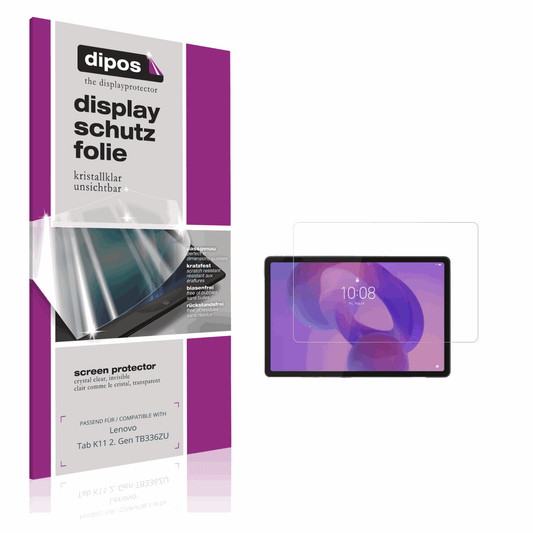 Klare Displayschutzfolie von dipos passend für Lenovo Tab K11 2. Gen TB336ZU, präziser Zuschnitt und blasenfrei montiert