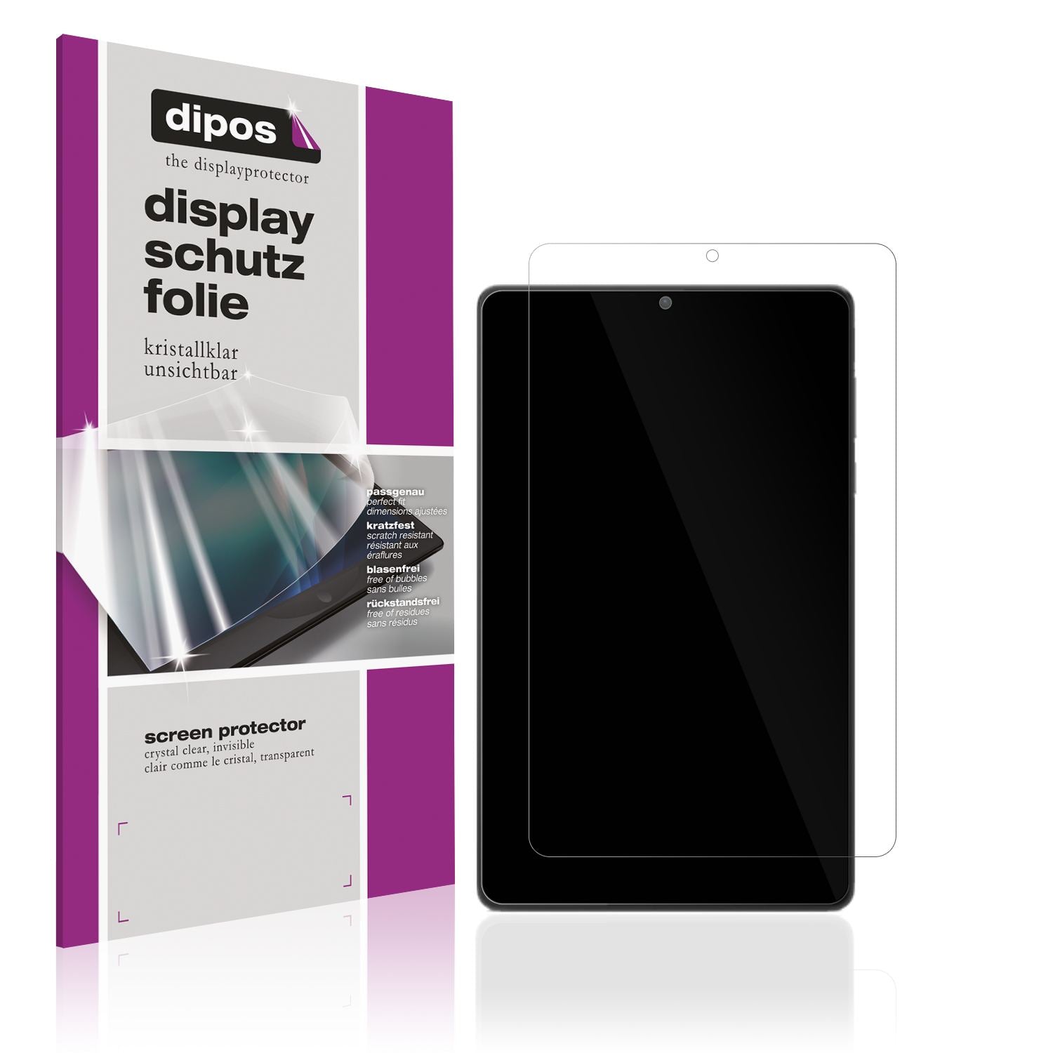 Klare Displayschutzfolie von dipos passend für Lenovo Tab M8 (4 Gen), präziser Zuschnitt und blasenfrei montiert