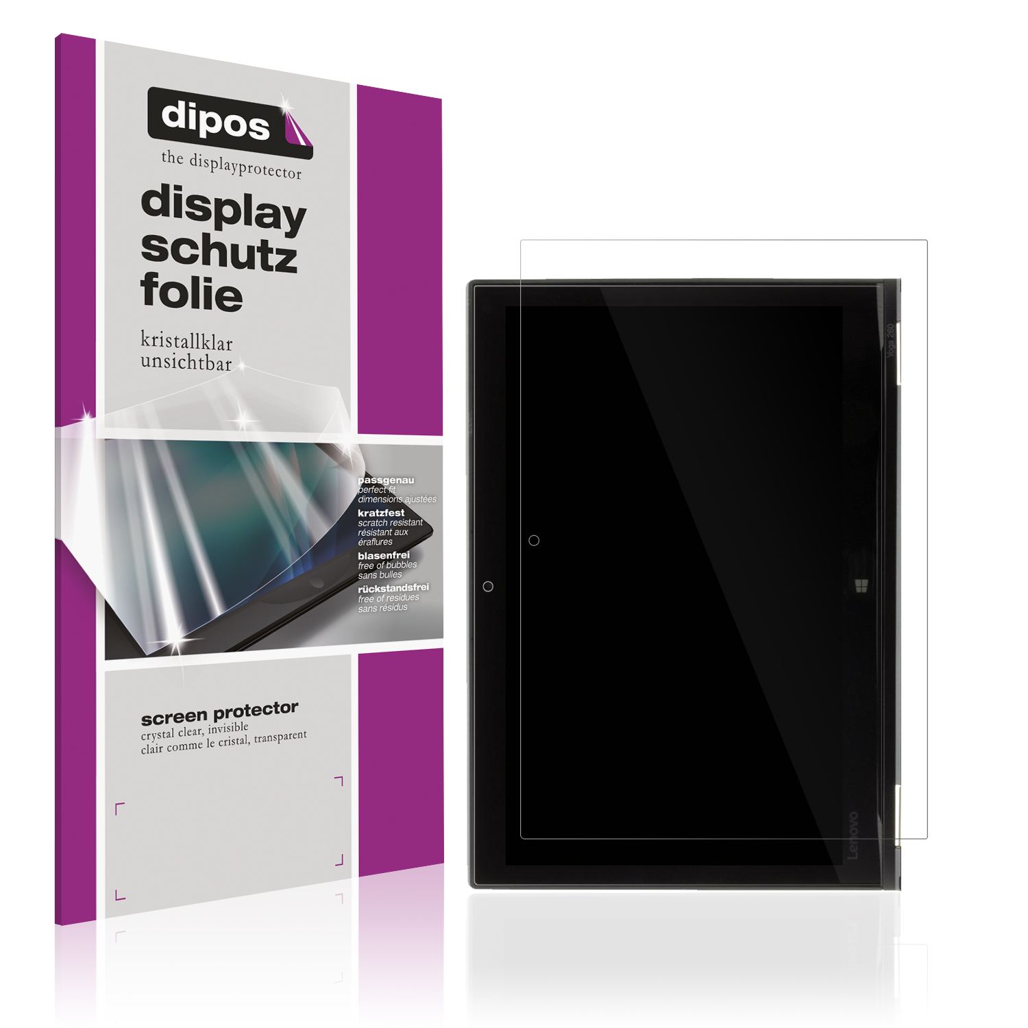 Klare Displayschutzfolie von dipos passend für Lenovo Thinkpad Yoga 260, präziser Zuschnitt und blasenfrei montiert