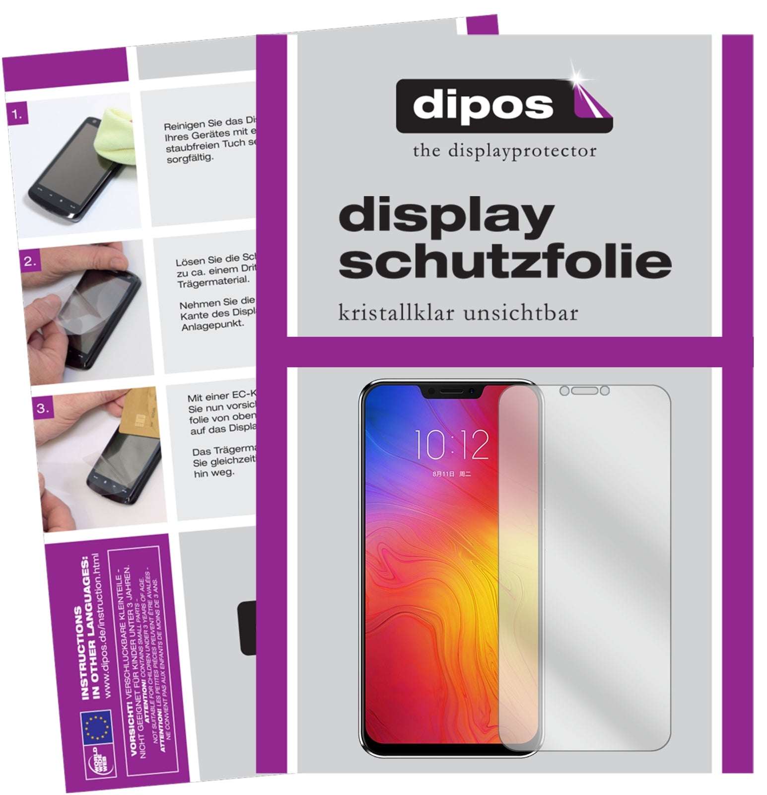 Klare Displayschutzfolie von dipos passend für Lenovo Z5, präziser Zuschnitt und blasenfrei montiert