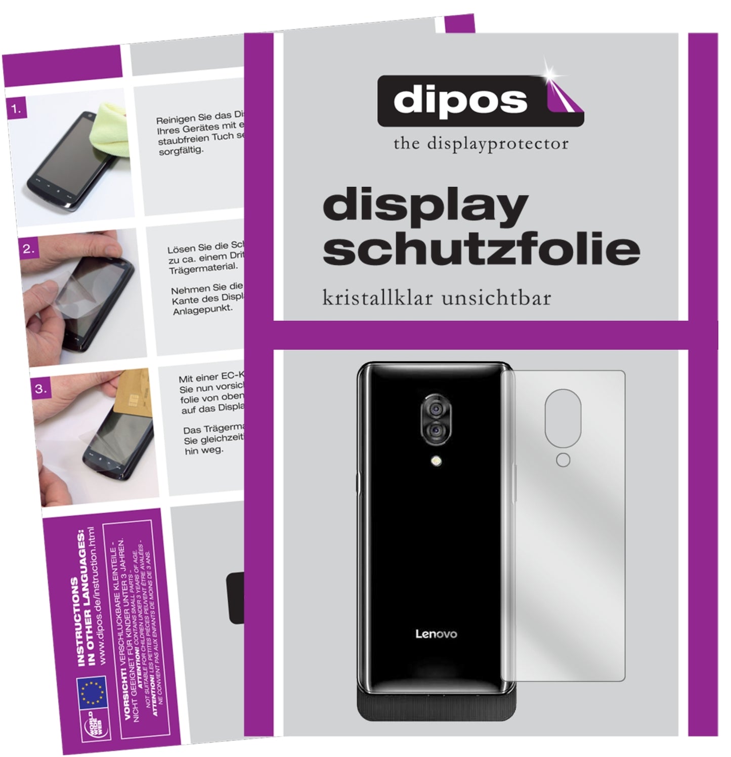 Klare Displayschutzfolie von dipos passend für Lenovo Z5 Pro GT Rückseite, präziser Zuschnitt und blasenfrei montiert