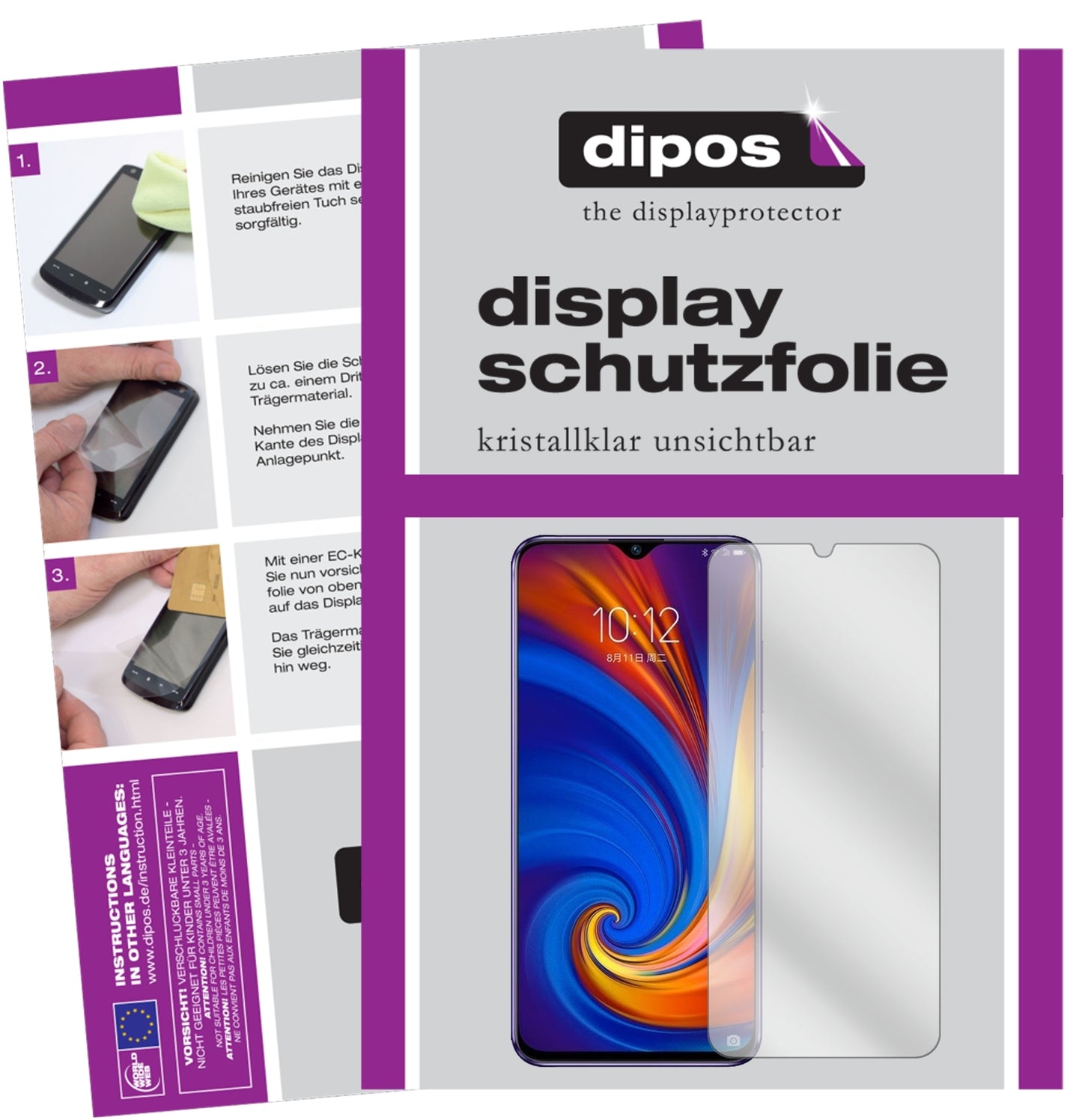 Klare Displayschutzfolie von dipos passend für Lenovo Z5s, präziser Zuschnitt und blasenfrei montiert