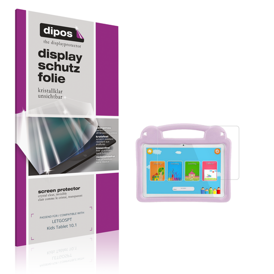 Klare Displayschutzfolie von dipos passend für LETGOSPT Kids Tablet 10.1, präziser Zuschnitt und blasenfrei montiert