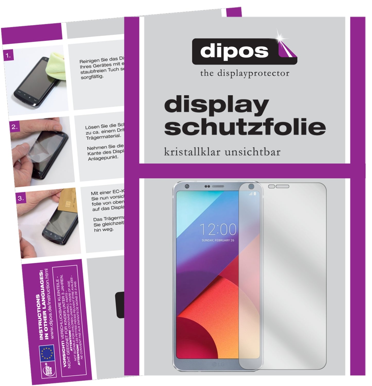 Klare Displayschutzfolie von dipos passend für LG G6, präziser Zuschnitt und blasenfrei montiert