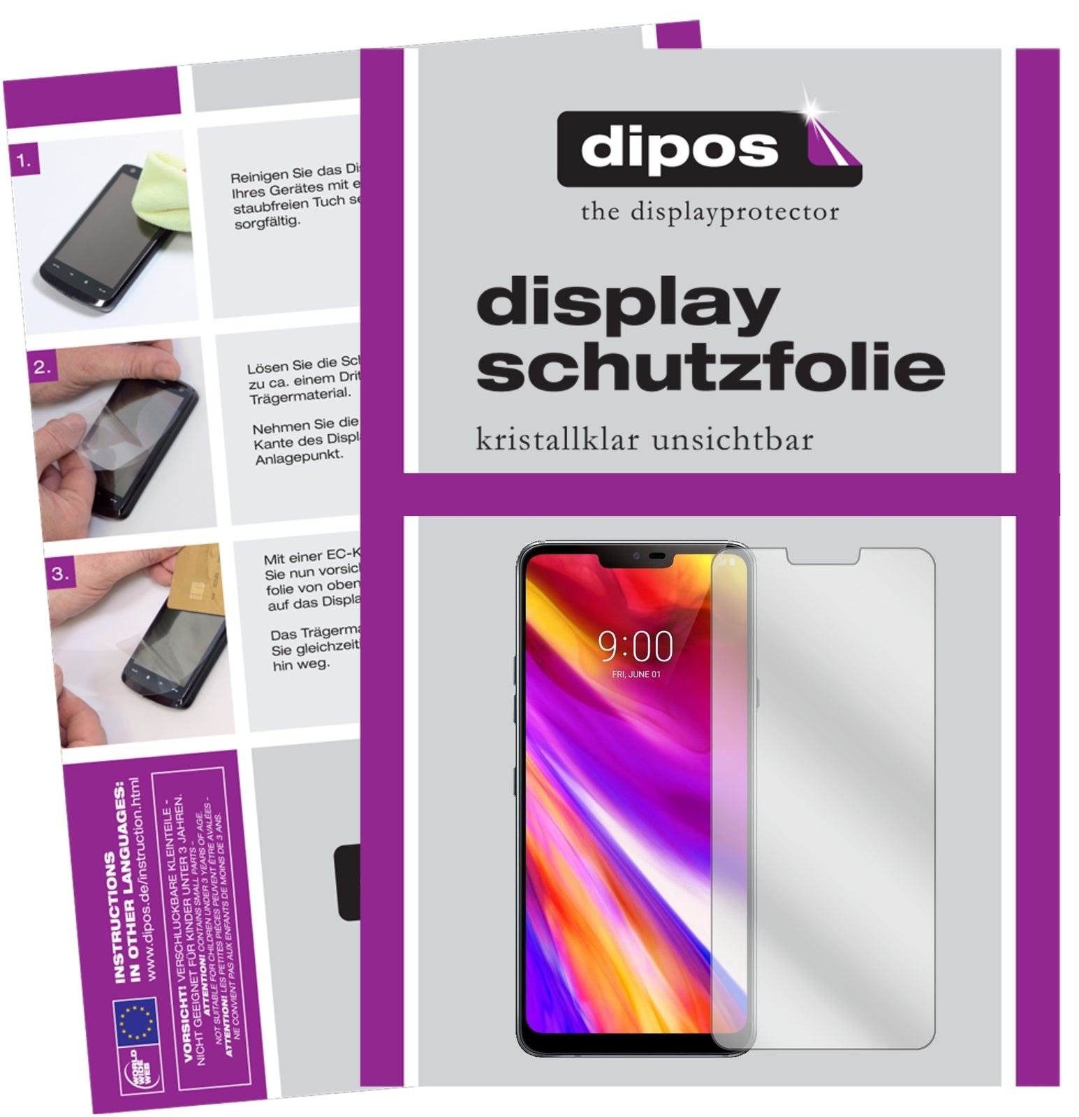 Klare Displayschutzfolie von dipos passend für LG G7 ThinQ, präziser Zuschnitt und blasenfrei montiert