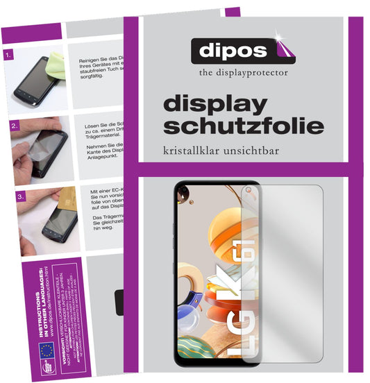 Klare Displayschutzfolie von dipos passend für LG K61, präziser Zuschnitt und blasenfrei montiert